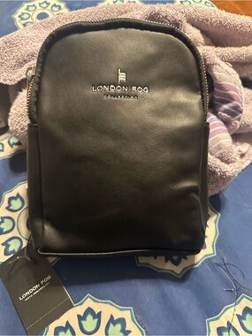 London Fog Black Leather-Look Sling Bag